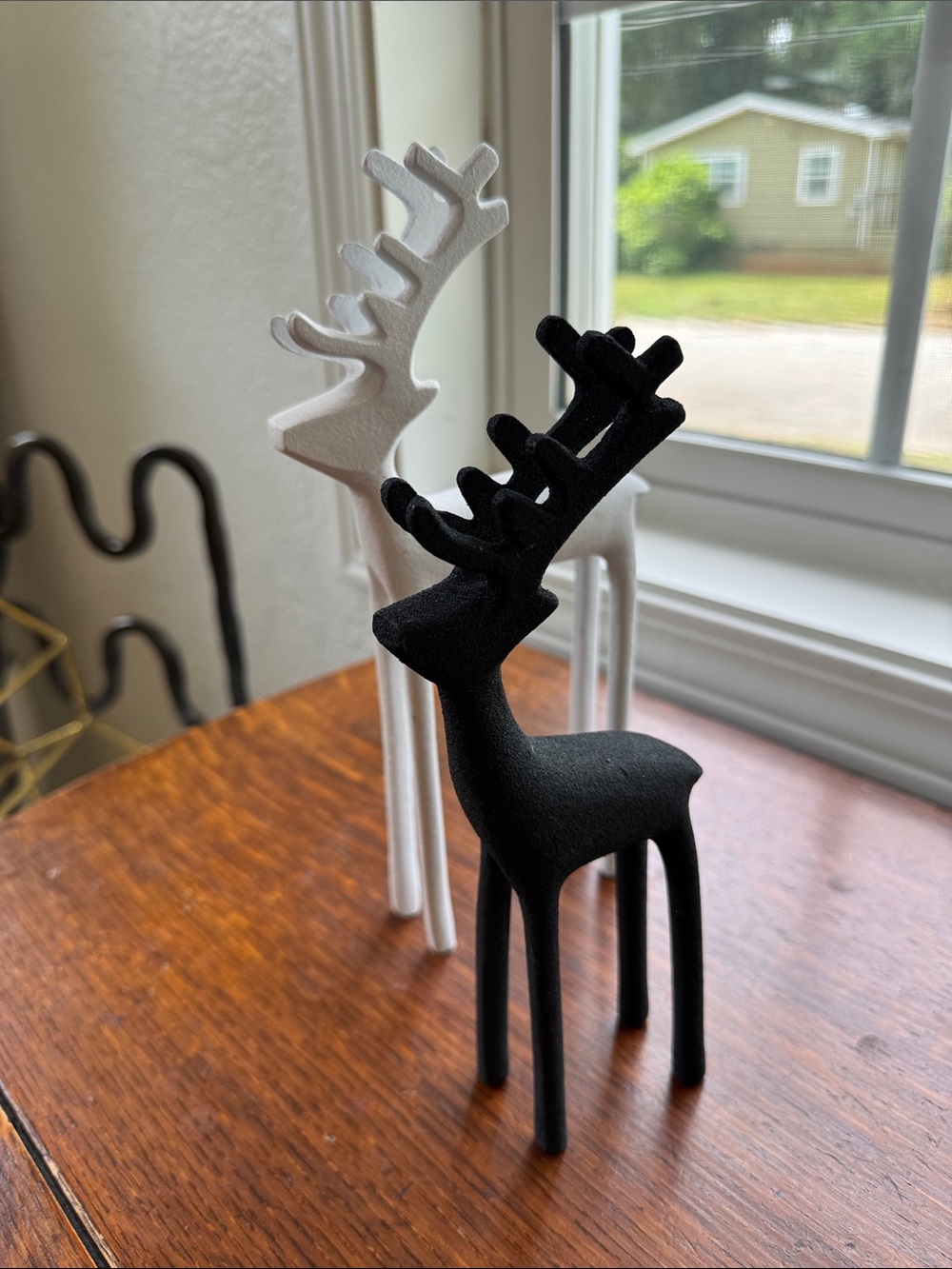 Set of Crate and Barrel White and Black Metal Reindeer
